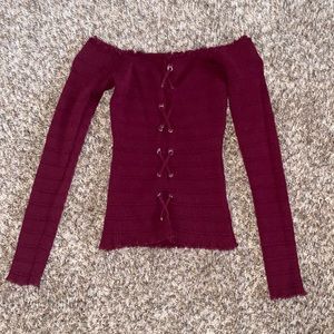Long Sleeve Off the Shoulder Burgundy Top